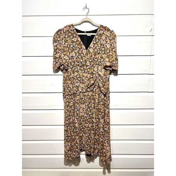 NWT Showpo Loree Midi Dress Puff Sleeve High Slit Black Floral Womens Size 16 - Picture 4 of 16